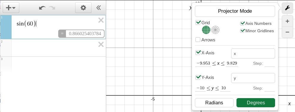 Desmos graphing calculator screen shot