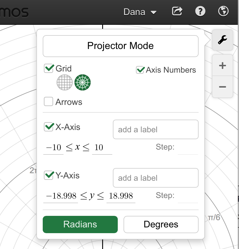 Desmos set to polar mode