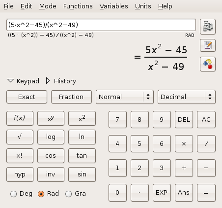 Qalculate! rational functions