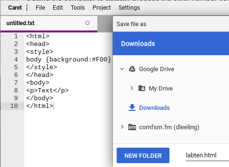 Save as using Caret text editor on ChromeOS