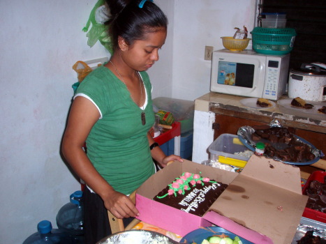 Leilani George contemplates cake