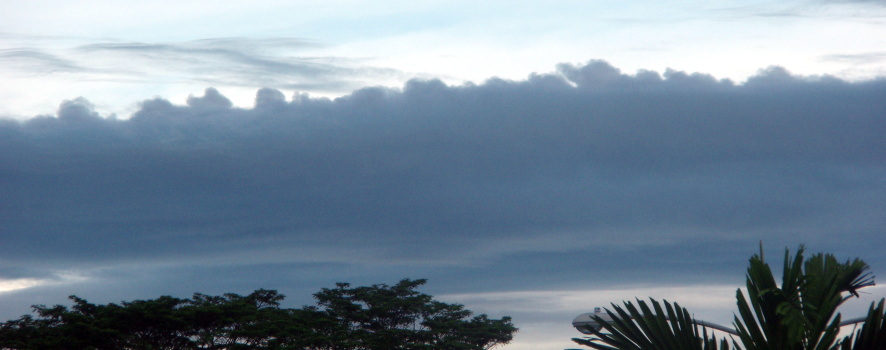 A closer view of a stratus-like cloud on a calm morning on campus