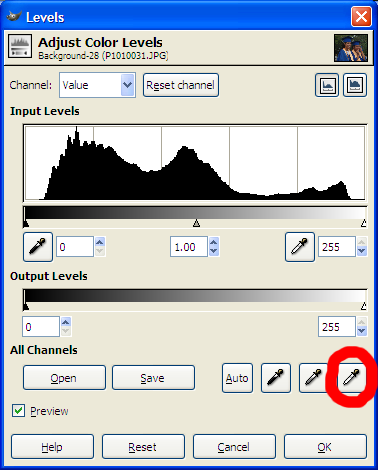 Setting the white point with GIMP