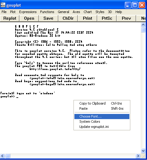 Gnuplot initial screen