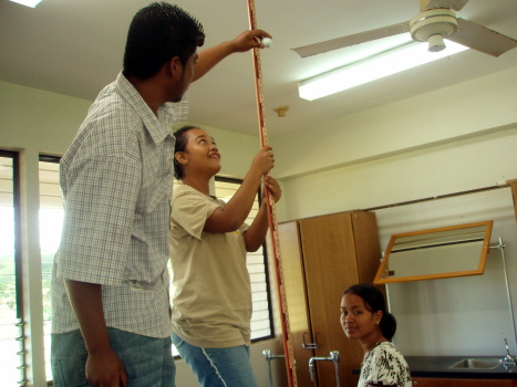 Callen dropped the golf ball while Hadleen held the meter sticks. Dernihda was the recorder.