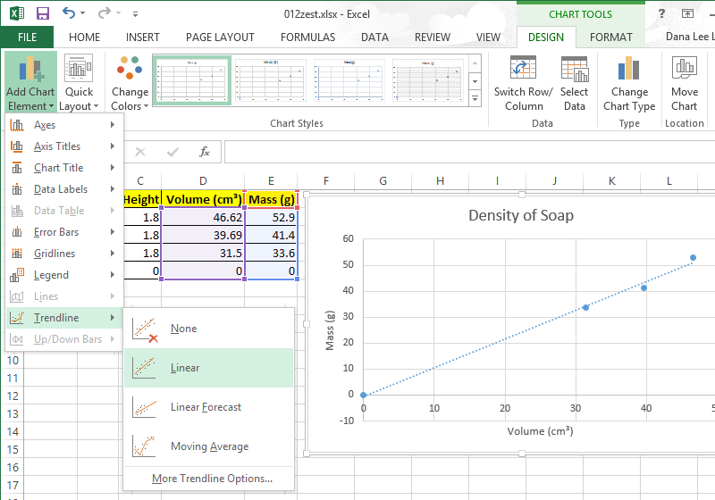 Excel 2013 xy scattergraphing