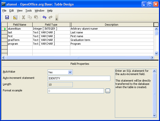 open office database examples